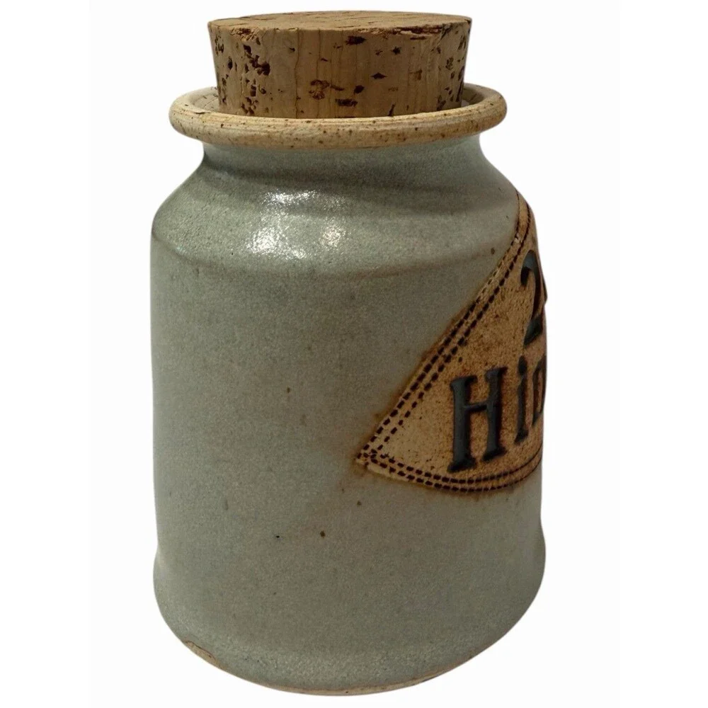 Stoneware Cork Lid Jar 20-20 Hindsight Brophy Pottery Humor Storage Jar Vintage
